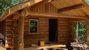 Log Cabin Build Part 24, windows and sliding glass door, subfloor, Skull Bliss carved longhorn skull
