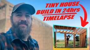 24 HOUR Tiny House BUILD--TIMELAPSE: HEATED FLOORS, Reclaimed Windows & Door--14X14 DIY Cabin