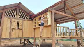 Finishing the wooden cabinet - Building complete house, build log cabin wooden - Forest farm life