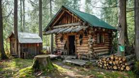 Living in the Wilderness Off Grid. Build Log Cabin in the Woods