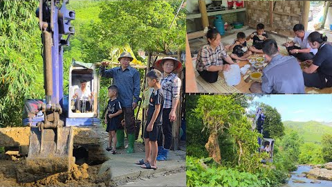 Divorced husband helps wife and 2 sons dig land to build house .DANG THI DU