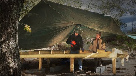 Our TINY WOOD CABIN BUILD Takes Shape Through a BIG Storm!
