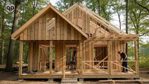 Building a Warm and Modern Wooden Cabin in Nature