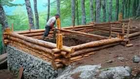Two Men Build House with LOGS and STONES in the Forest | Start to Finish by @lesnoy