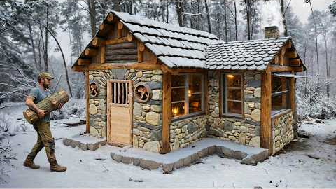 Build a rustic log cabin in the woods — A warm shelter against the snow