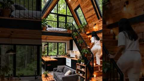 Modern A-Frame Cabin Interior 🪵✨ | Cozy Forest Living | Tiny House