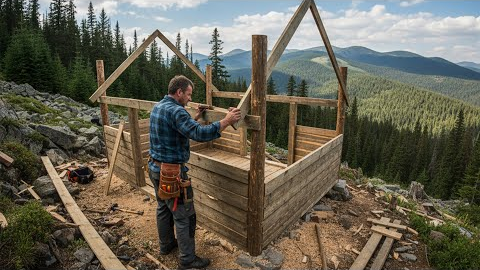Alone in the Mountains: How to Build a Wooden House Step by Step
