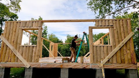 Building A Log Cabin To Raise My Family In | Front Windows Are In!