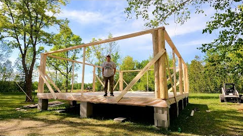 Building A Log Cabin To Raise My Family In | First Logs On The Cabin