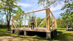 Building A Log Cabin To Raise My Family In | First Logs On The Cabin